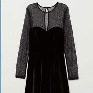 H&M black velour fitted dress
